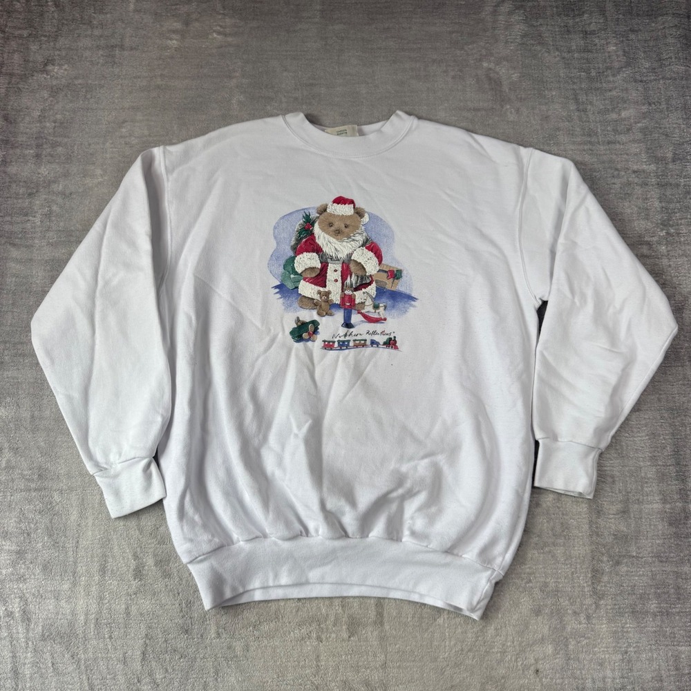 Vintage Northern Reflections Sweatshirt Womens Large White Santa Christmas Bear